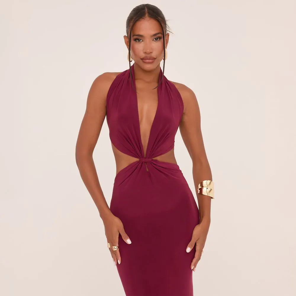 Merlot Twist Cutout Gown
