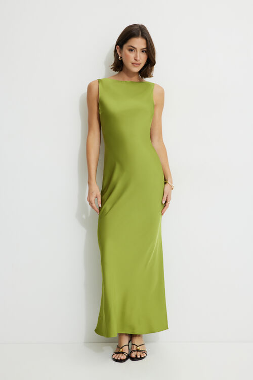Verde Satin Column Dress