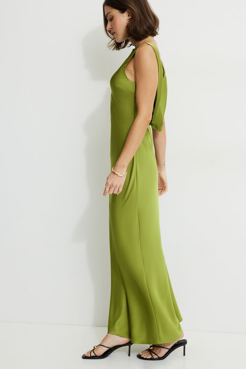 Verde Satin Column Dress