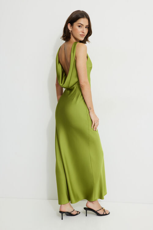 Verde Satin Column Dress