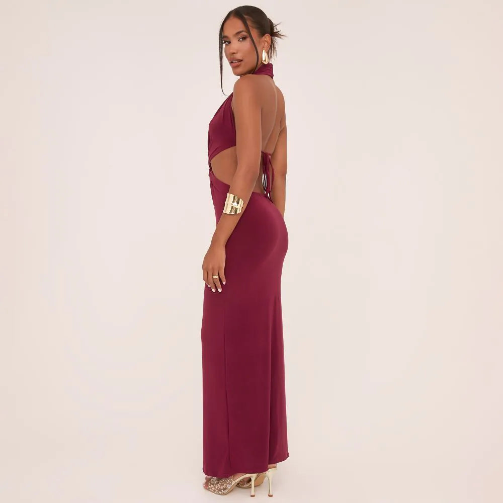 Merlot Twist Cutout Gown