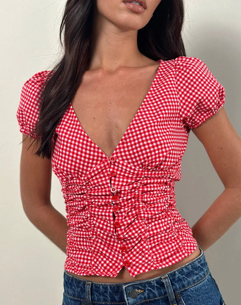 Rosette Gingham Blouse