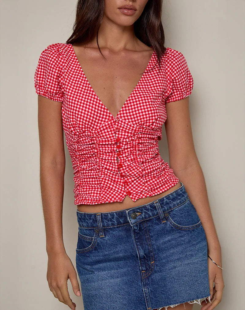 Rosette Gingham Blouse